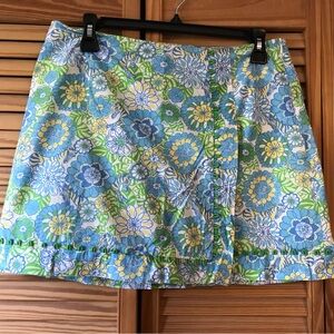 Lilly Pulitzer Blue and Green Floral Mini Skirt EUC